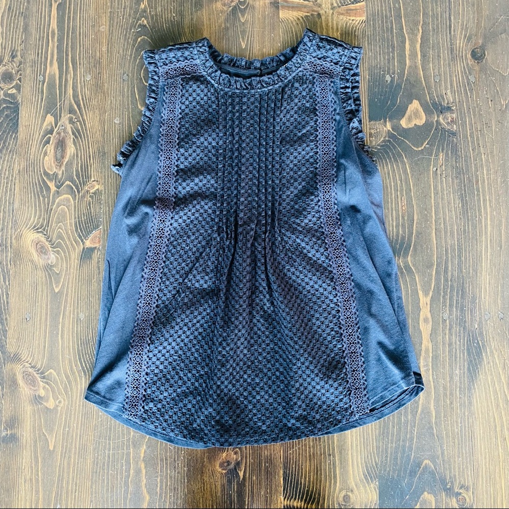 Loft Navy Sleeveless Eyelet Blouse Top Small